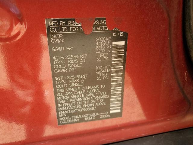 KNMAT2MT7GP605467 - 2016 NISSAN ROGUE S RED photo 12