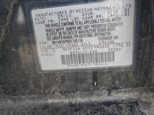 3N1AB7AP6DL780116 - 2013 NISSAN SENTRA S BLACK photo 12