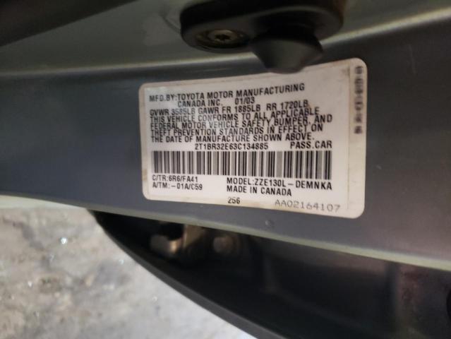 2T1BR32E63C134885 - 2003 TOYOTA COROLLA CE GRAY photo 12