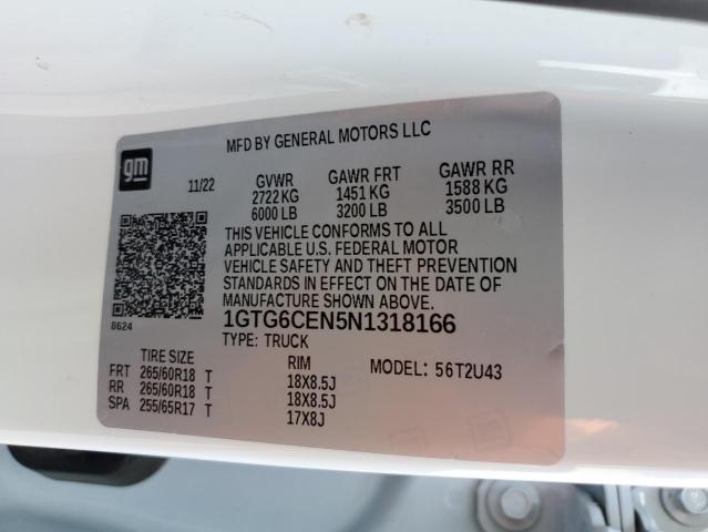 1GTG6CEN5N1318166 - 2022 GMC CANYON ELEVATION WHITE photo 12