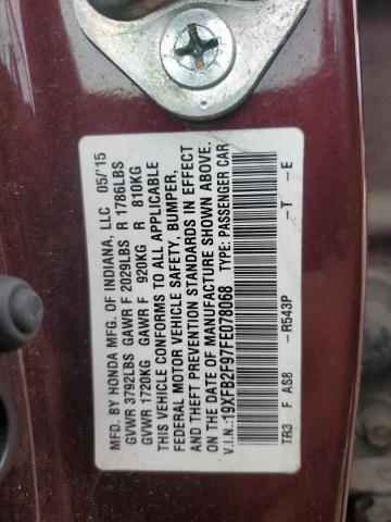 19XFB2F97FE078068 - 2015 HONDA CIVIC EXL BURGUNDY photo 12