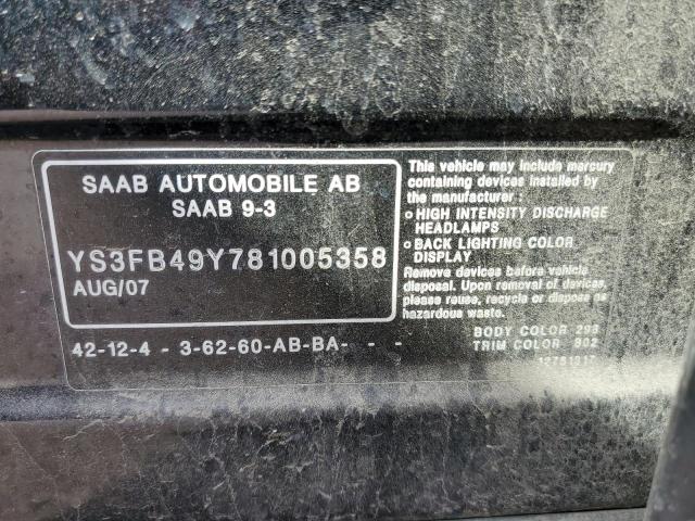 YS3FB49Y781005358 - 2008 SAAB 9-3 2.0T BLACK photo 12