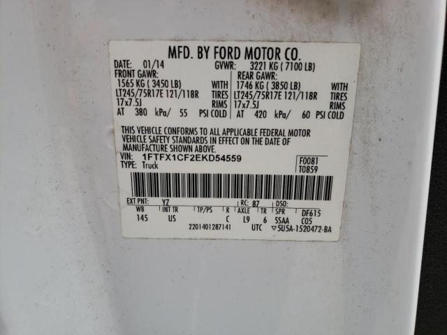 1FTFX1CF2EKD54559 - 2014 FORD F150 SUPER CAB WHITE photo 12