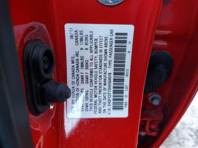 2HGFC2F75HH564978 - 2017 HONDA CIVIC EX RED photo 12