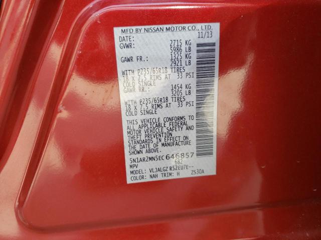 5N1AR2MN5EC646857 - 2014 NISSAN PATHFINDER S 栗色 照片 13