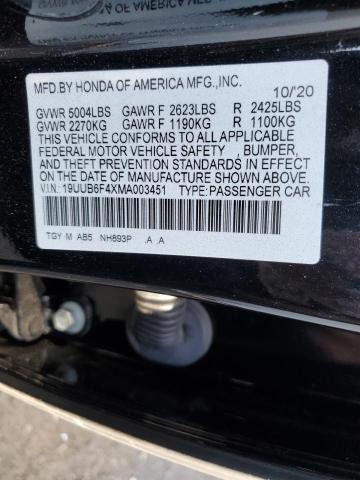 19UUB6F4XMA003451 - 2021 ACURA TLX TECHNOLOGY 黑色 照片 12