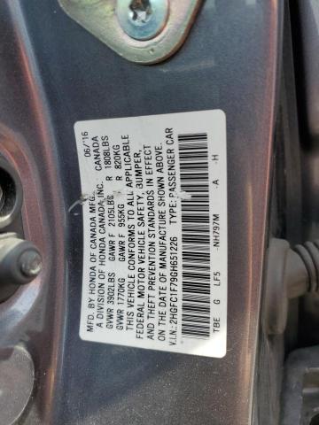 2HGFC1F79GH651226 - 2016 HONDA CIVIC EXL ნაცრისფერი ფოტო 12
