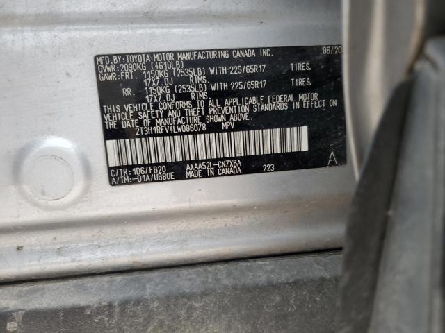 2T3H1RFV4LW086078 - 2020 TOYOTA RAV4 LE SILVER photo 12