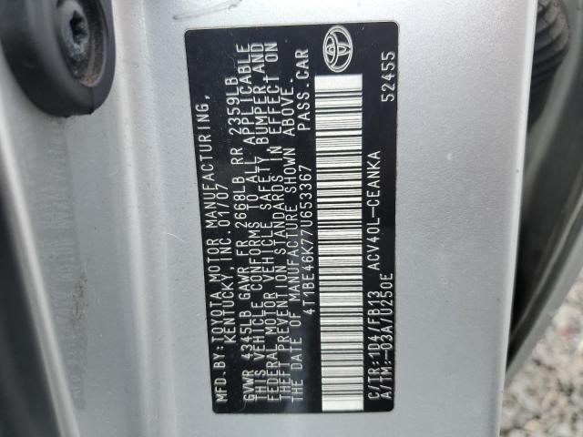 4T1BE46K77U653367 - 2007 TOYOTA CAMRY CE SILVER photo 12