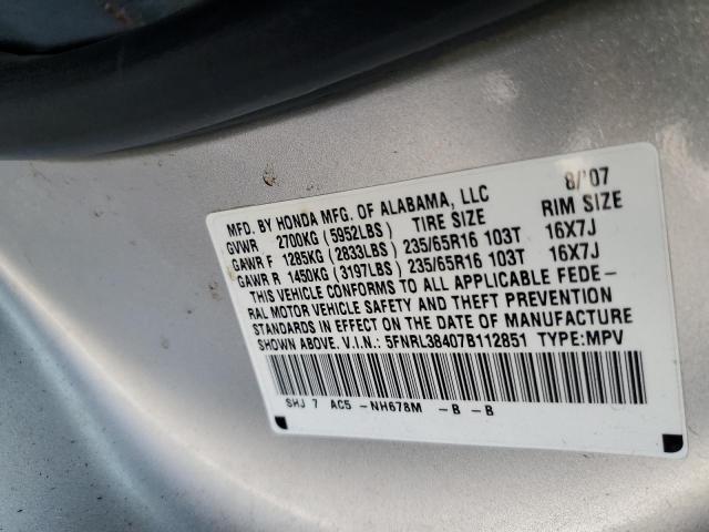 5FNRL38407B112851 - 2007 HONDA ODYSSEY EX SILVER photo 13