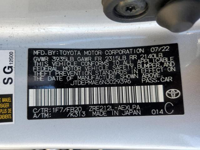 JTDEPMAE6N3029396 - 2022 TOYOTA COROLLA LE SILVER photo 13