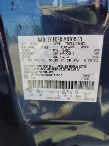 1FTPX14506NB11665 - 2006 FORD F150 BLUE photo 12