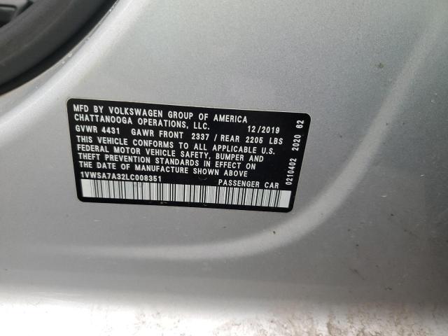 1VWSA7A32LC008351 - 2020 VOLKSWAGEN PASSAT SE SILVER photo 12