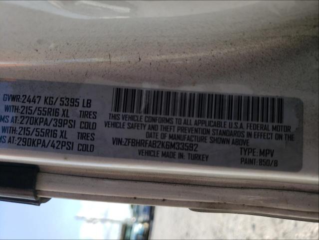 ZFBHRFAB2K6M33592 - 2019 RAM PROMASTER თეთრი ფოტო 10