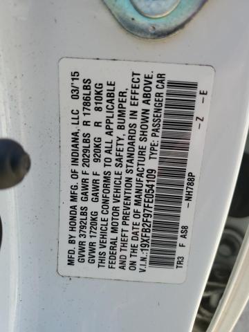 19XFB2F97FE054109 - 2015 HONDA CIVIC EXL თეთრი ფოტო 12