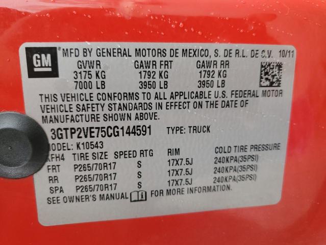 3GTP2VE75CG144591 - 2012 GMC SIERRA K1500 SLE RED photo 12