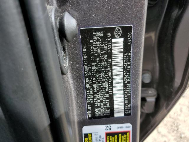 4T1G11AK3MU459938 - 2021 TOYOTA CAMRY SE GRAY photo 12