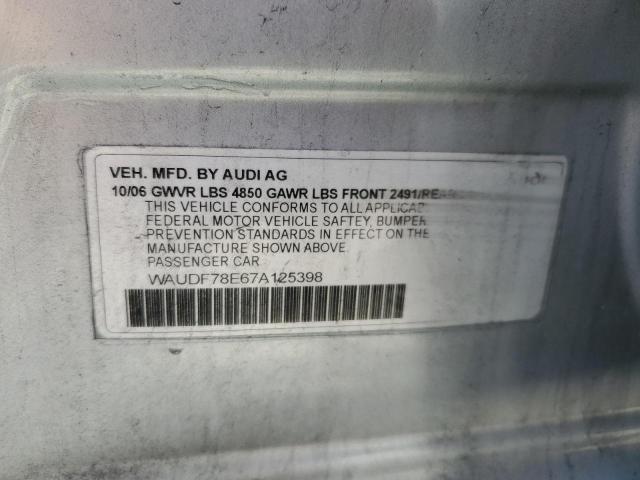 WAUDF78E67A125398 - 2007 AUDI A4 2.0T QUATTRO SILVER photo 12