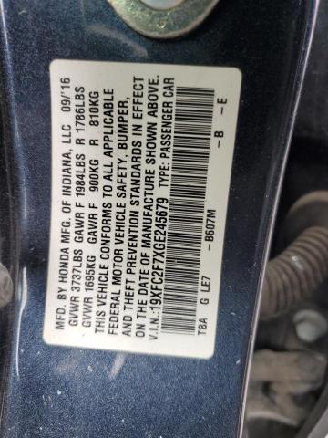 19XFC2F7XGE245679 - 2016 HONDA CIVIC EX BLUE photo 12