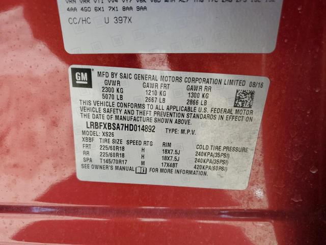 LRBFXBSA7HD014892 - 2017 BUICK ENVISION ESSENCE RED photo 13