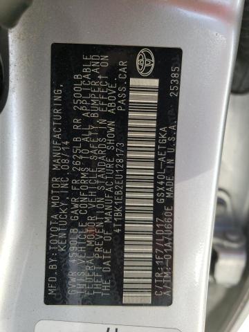 4T1BK1EB2EU128173 - 2014 TOYOTA AVALON BASE 银色 照片 12