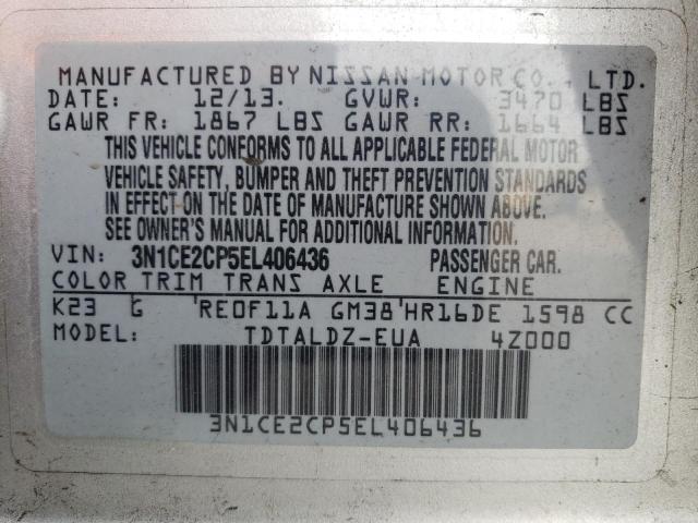 3N1CE2CP5EL406436 - 2014 NISSAN VERSA NOTE S SILVER photo 12