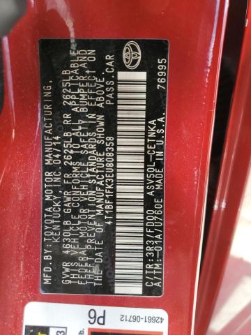 4T1BF1FK3EU808358 - 2014 TOYOTA CAMRY L RED photo 12