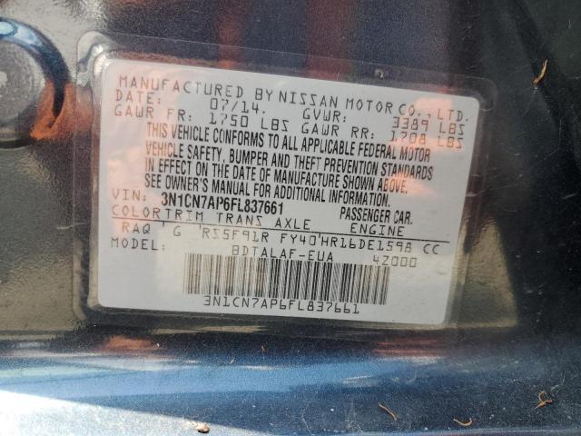 3N1CN7AP6FL837661 - 2015 NISSAN VERSA S BLUE photo 12