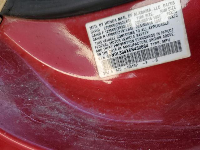 5FNRL384X6B430684 - 2006 HONDA ODYSSEY EX RED photo 13