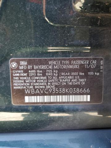 WBAVC93538K038666 - 2008 BMW 328 XI GREEN photo 12