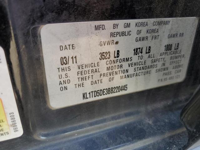 KL1TD5DE3BB220445 - 2011 CHEVROLET AVEO LS 黑色 照片 12