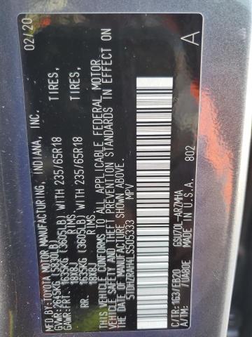 5TDHZRAH4LS505333 - 2020 TOYOTA HIGHLANDER XLE 灰色 照片 14