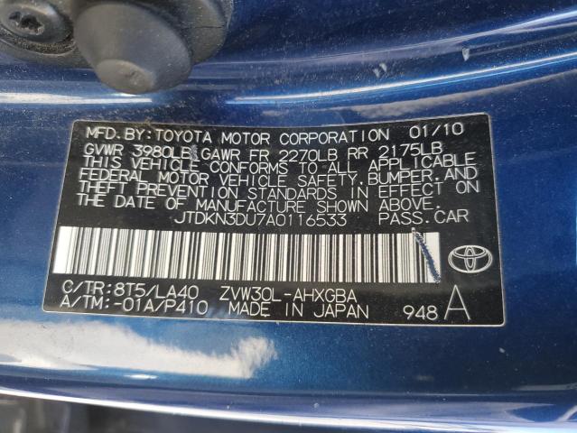 JTDKN3DU7A0116533 - 2010 TOYOTA PRIUS BLUE photo 13