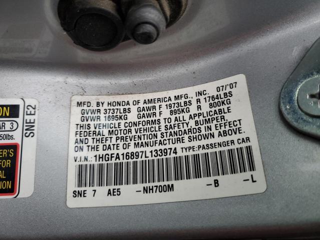 1HGFA16897L133974 - 2007 HONDA CIVIC EX SILVER photo 12