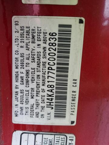 JH4KA8177PC002836 - 1993 ACURA LEGEND LS Қызыл фото 12