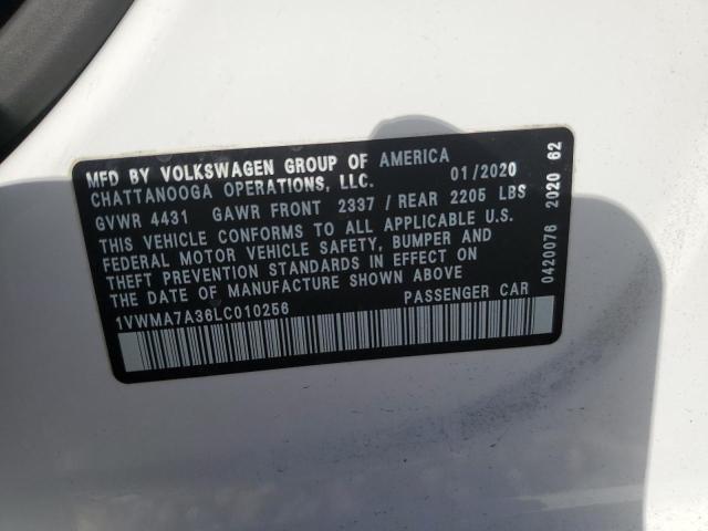 1VWMA7A36LC010256 - 2020 VOLKSWAGEN PASSAT R-LINE Weiß Foto 12