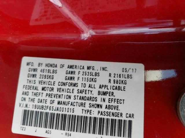 19UUB2F65JA001015 - 2018 ACURA TLX TECH+A Красный фото 12