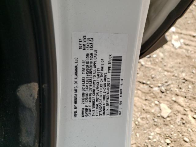 5FPYK3F69JB008117 - 2018 HONDA RIDGELINE RTL WHITE photo 12