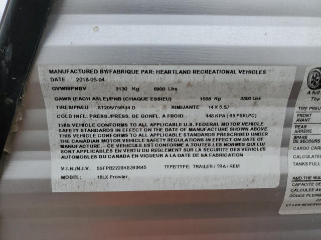 5SFPB2228KE393445 - 2019 HEART LAND PROWLER 灰色 照片 10