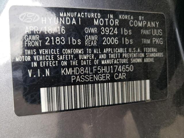 KMHD84LF5HU174650 - 2017 HYUNDAI ELANTRA SE GRAY photo 12