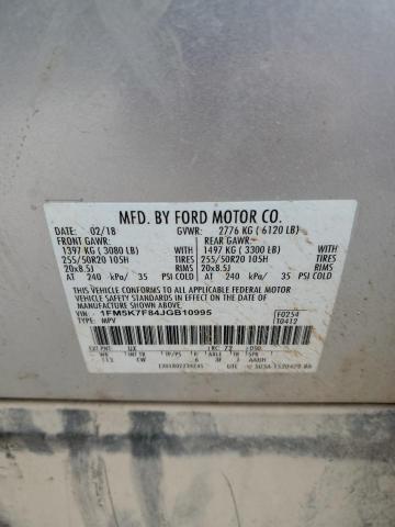 1FM5K7F84JGB10995 - 2018 FORD EXPLORER LIMITED SILVER photo 13