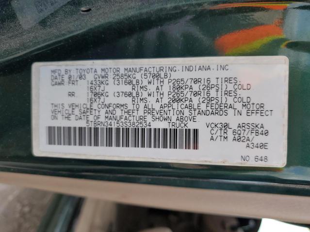 5TBRN34153S382534 - 2003 TOYOTA TUNDRA ACCESS CAB SR5 GREEN photo 12