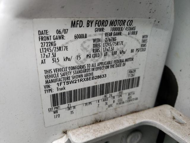 1FTSW21RX8EB28633 - 2008 FORD F250 SUPER DUTY WHITE photo 12