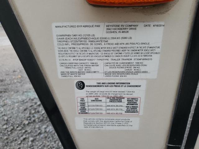 4YDF30423F1530217 - 2015 KEYSTONE SPRINTER WHITE photo 10