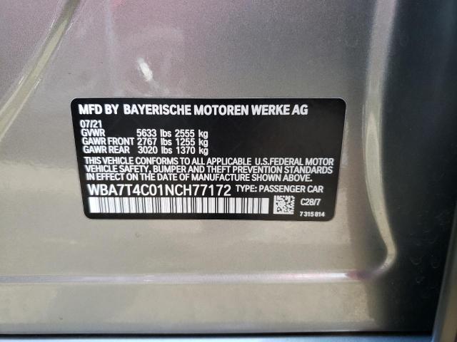 WBA7T4C01NCH77172 - 2022 BMW 740 XI GRAY photo 12