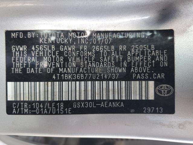 4T1BK36B77U214737 - 2007 TOYOTA AVALON XL SILVER photo 12