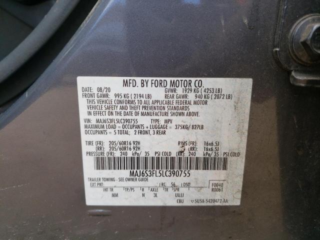 MAJ6S3FL5LC390755 - 2020 FORD ECOSPORT S GRAY photo 12