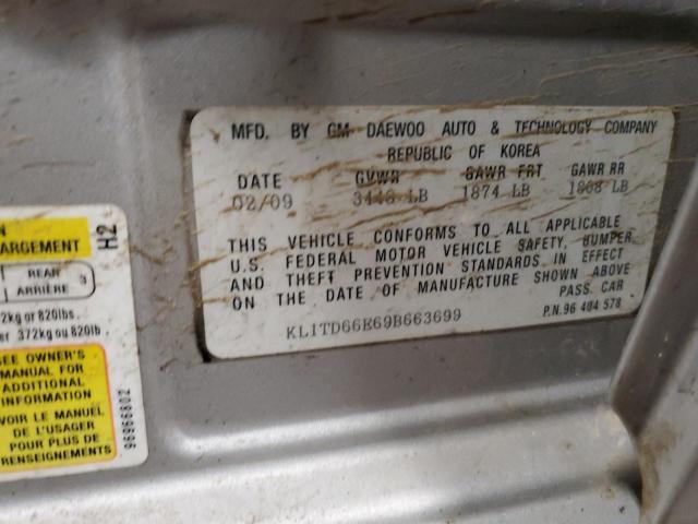 KL1TD66E69B663699 - 2009 CHEVROLET AVEO LS 银色 照片 12