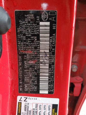 2T1KR32E68C694476 - 2008 TOYOTA COROLLA MA XR RED photo 12