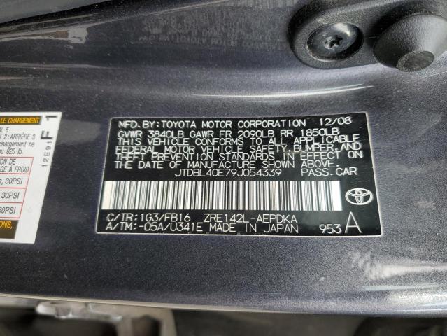 JTDBL40E79J054339 - 2009 TOYOTA COROLLA BASE GRAY photo 12